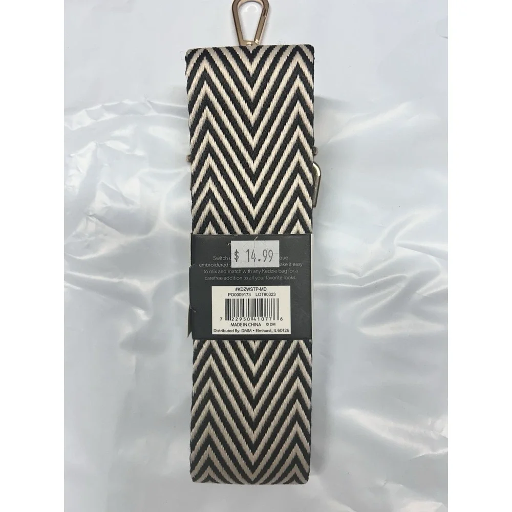 Kedzie Women's Adjustable Detachable Bag Strap, Black/White Chevron Buckle NWT